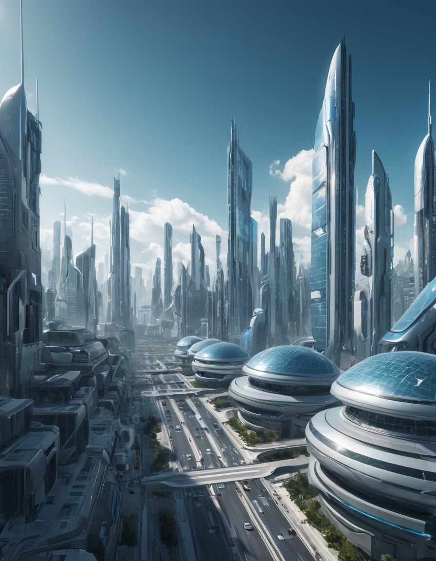 futuristic, cityscape, sleek, innovative, buildings