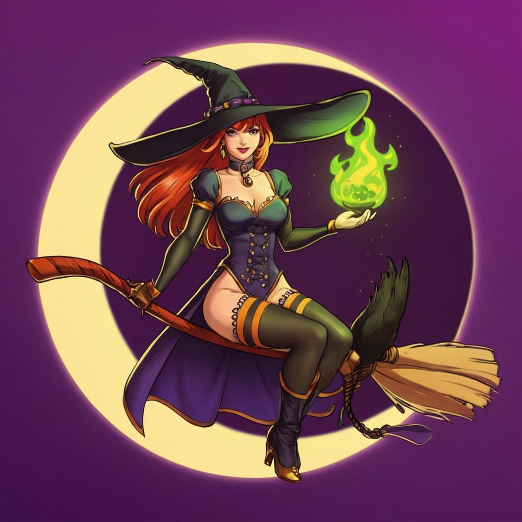 digitalart, witch, redhair, sorceress, cartoon, procreate, clipstudiopaint, halloween, characterdesign, witchywoman