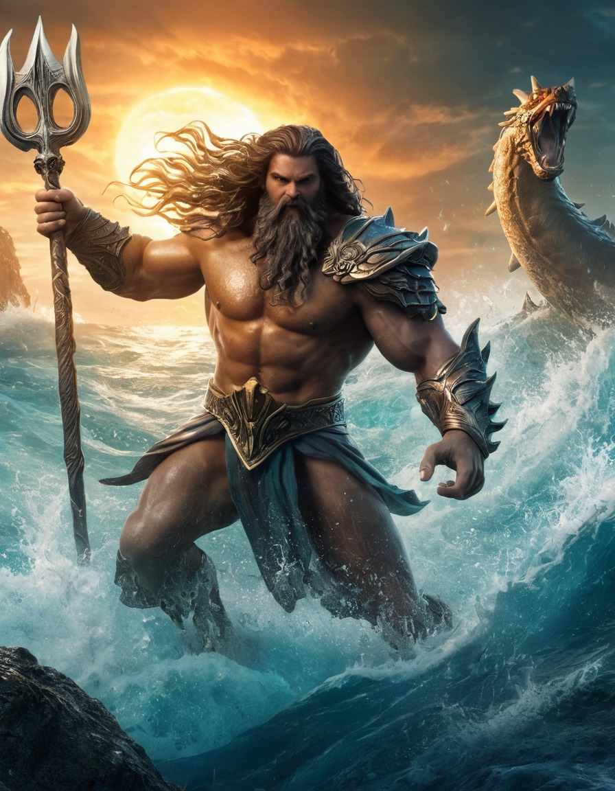 poseidon, epic, fight, sea god, mythical monsters, sea creatures, greek mythology