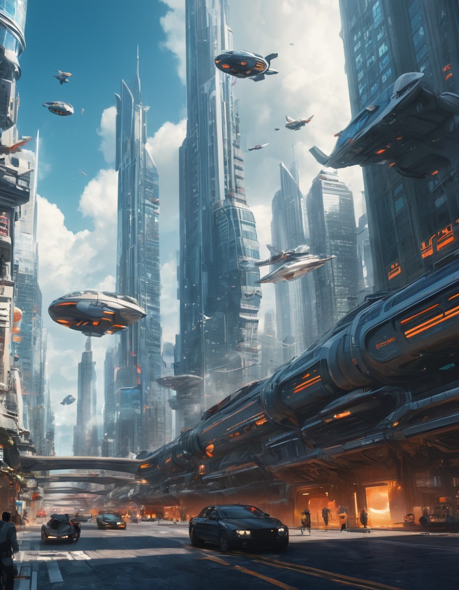 futuristic, cityscape, skyscrapers, technology, flying vehicles, future