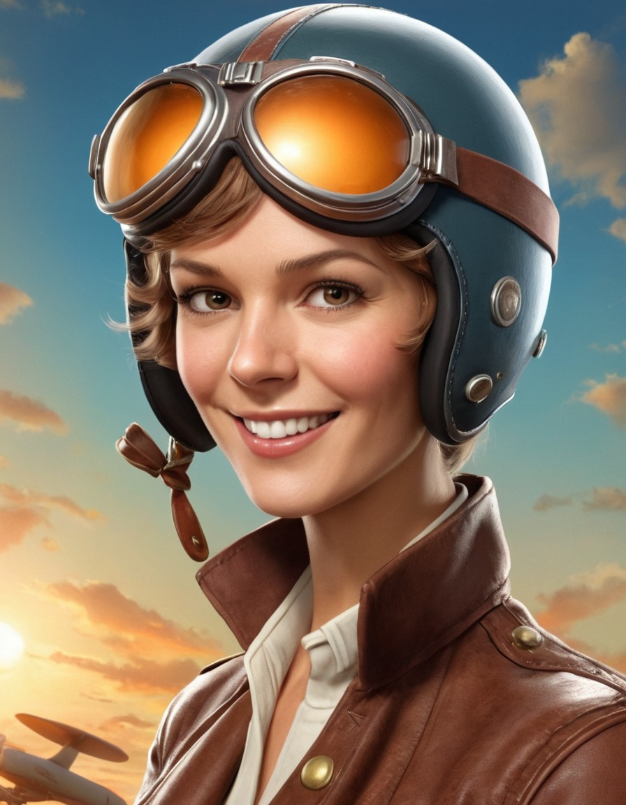 amelia earhart, caricature, aviator, humorous, funny