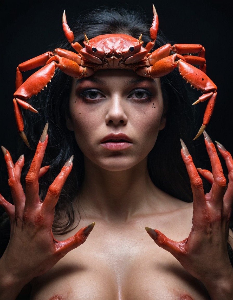 mutations, woman, female, crab-like, pincers, hands