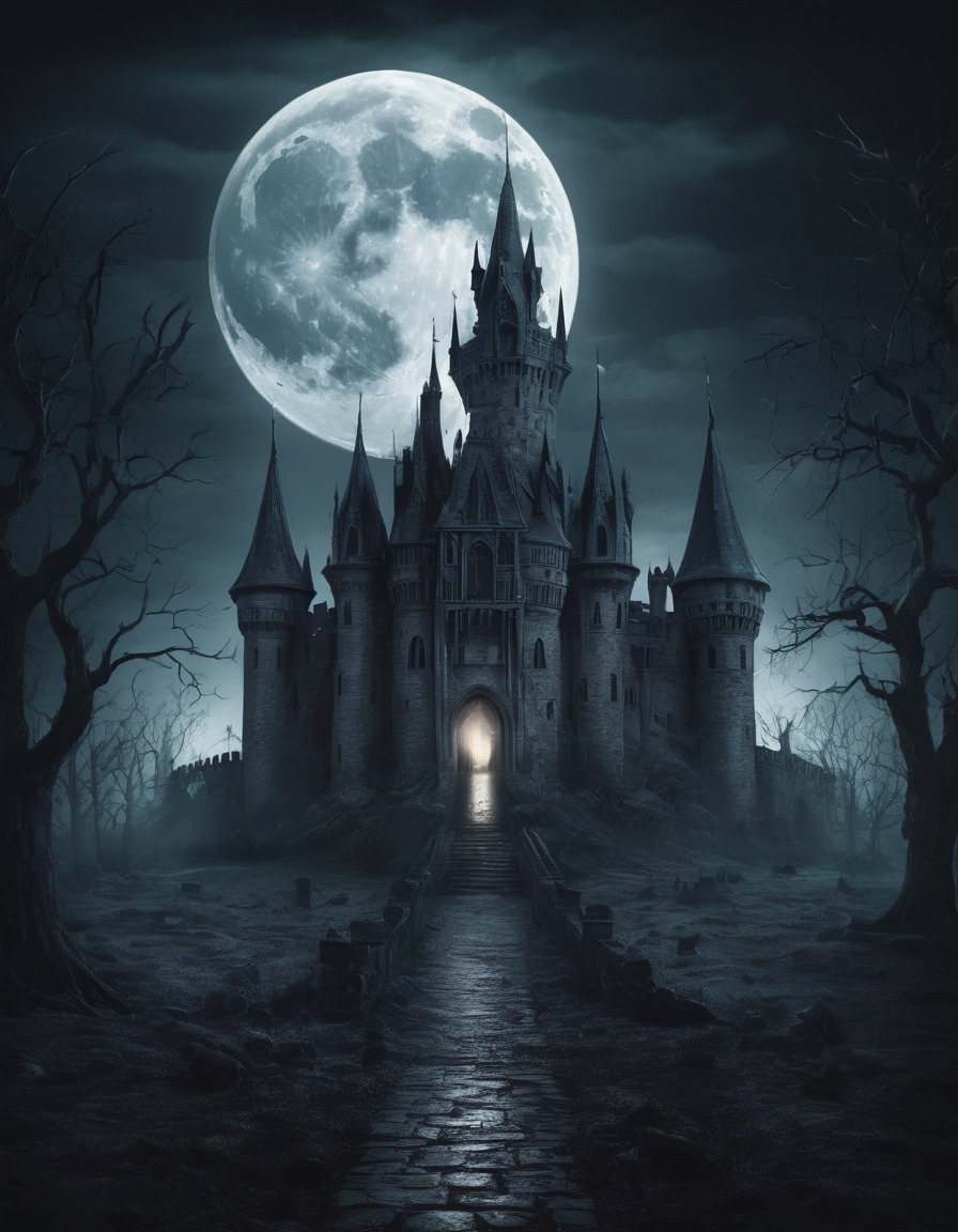 spooky, castle, full moon, gothic, dark scene, underground, dark