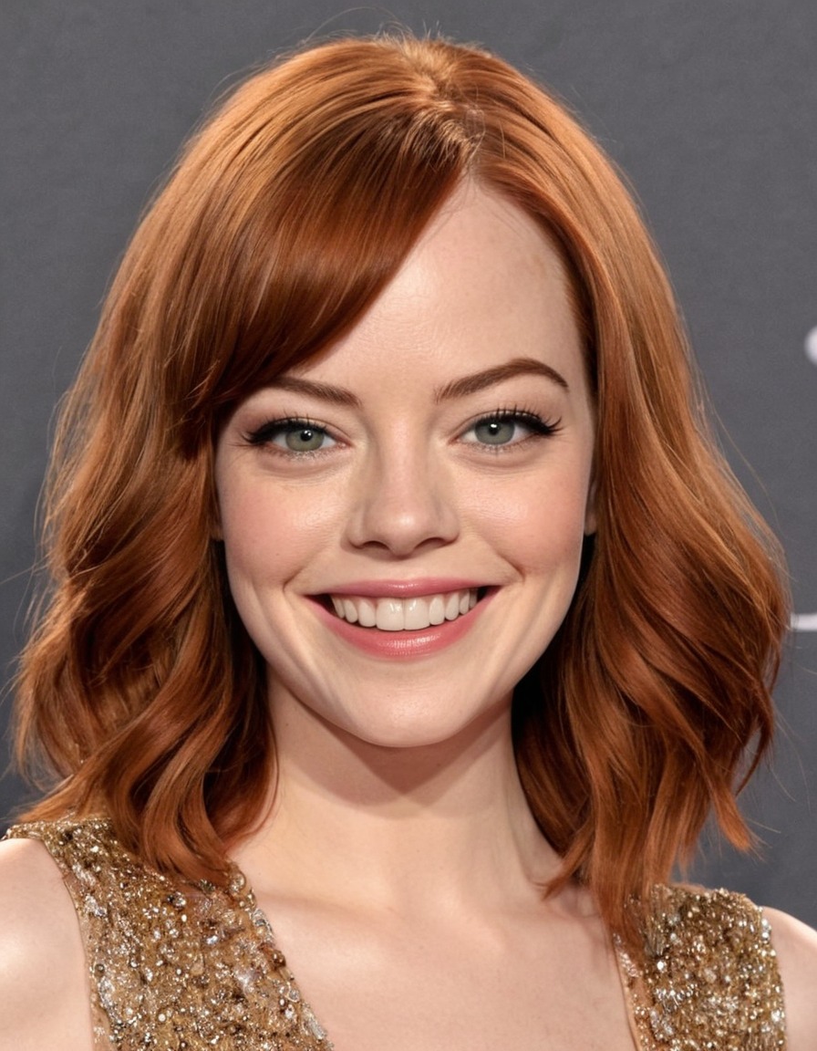 emma stone, caricature, big head, crazy smile, actress