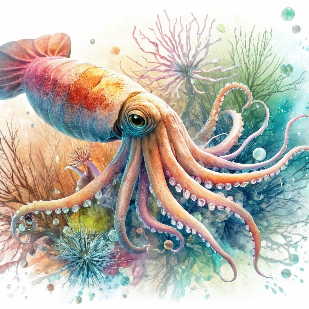 animal, sea, copilot, coralreef, dalle3, squid, aiart