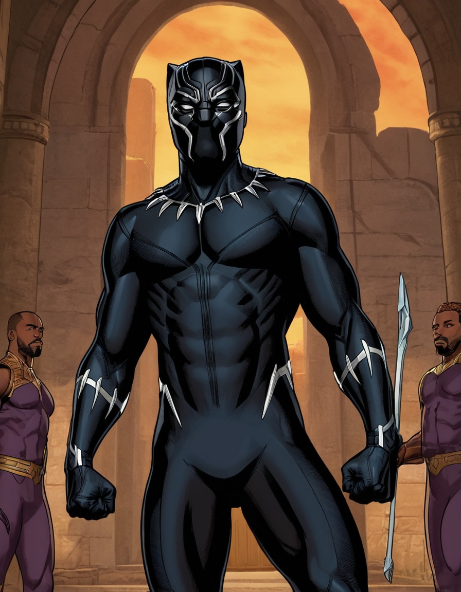 black panther (2018), movie scene, painting, wakanda, t'challa, marvel, superhero