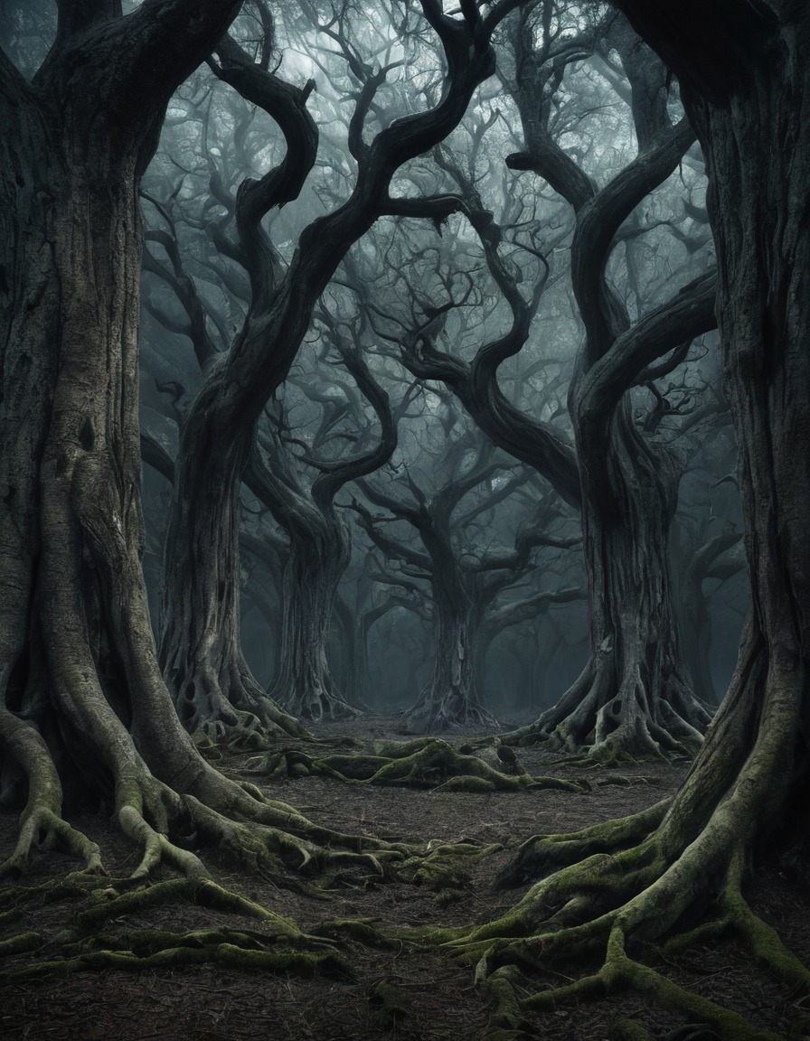 mystical, ancient trees, grove, secrets, whispers, nature, magic