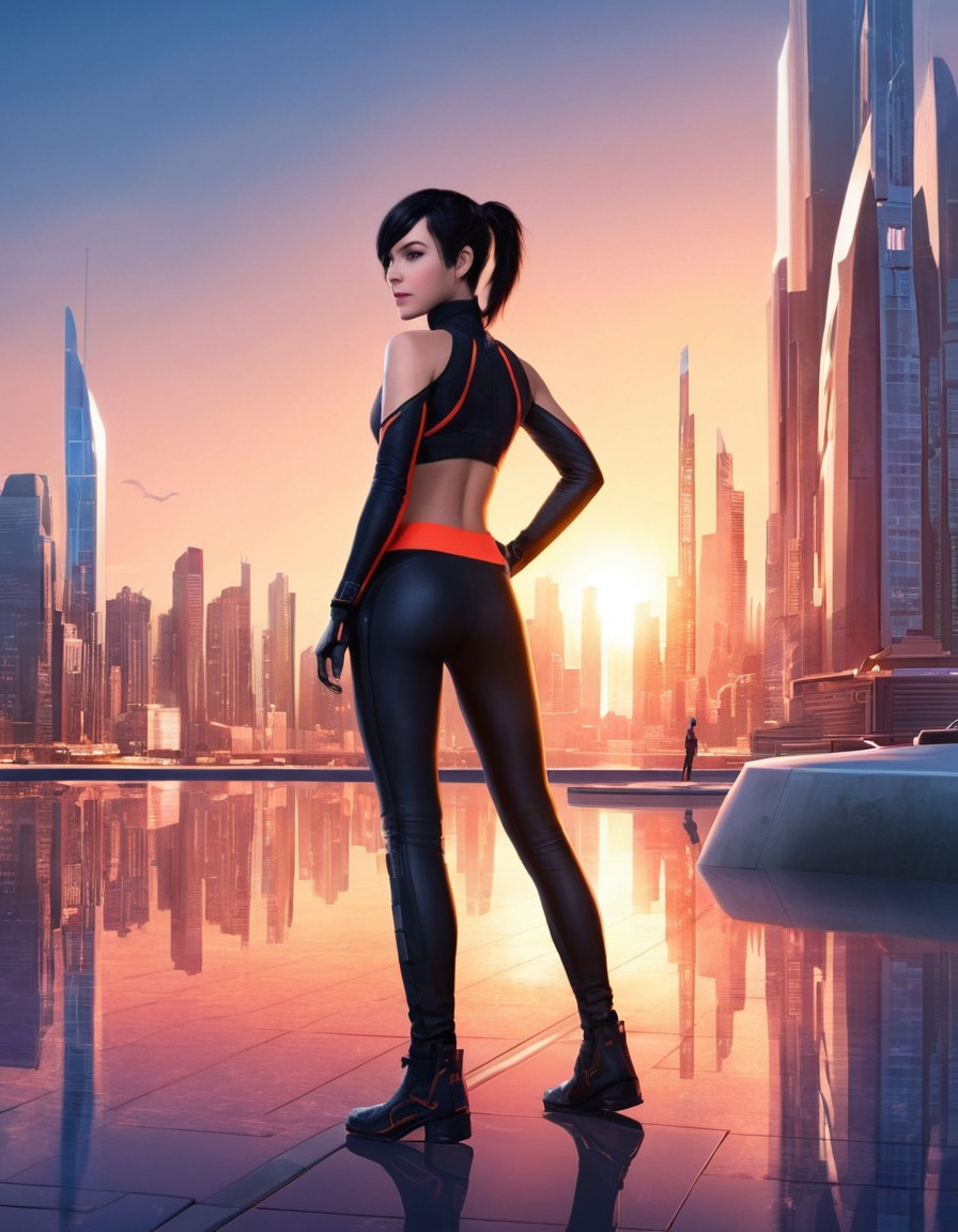 science fiction, parkour, futuristic, cityscape, athleticism, games, girls from games