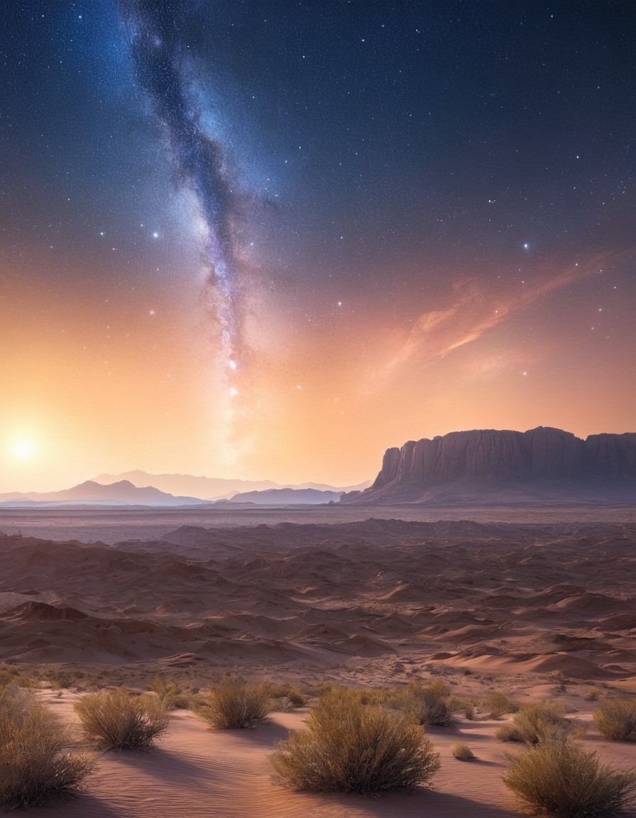 starry sky, desert landscape, peaceful, remote, nature