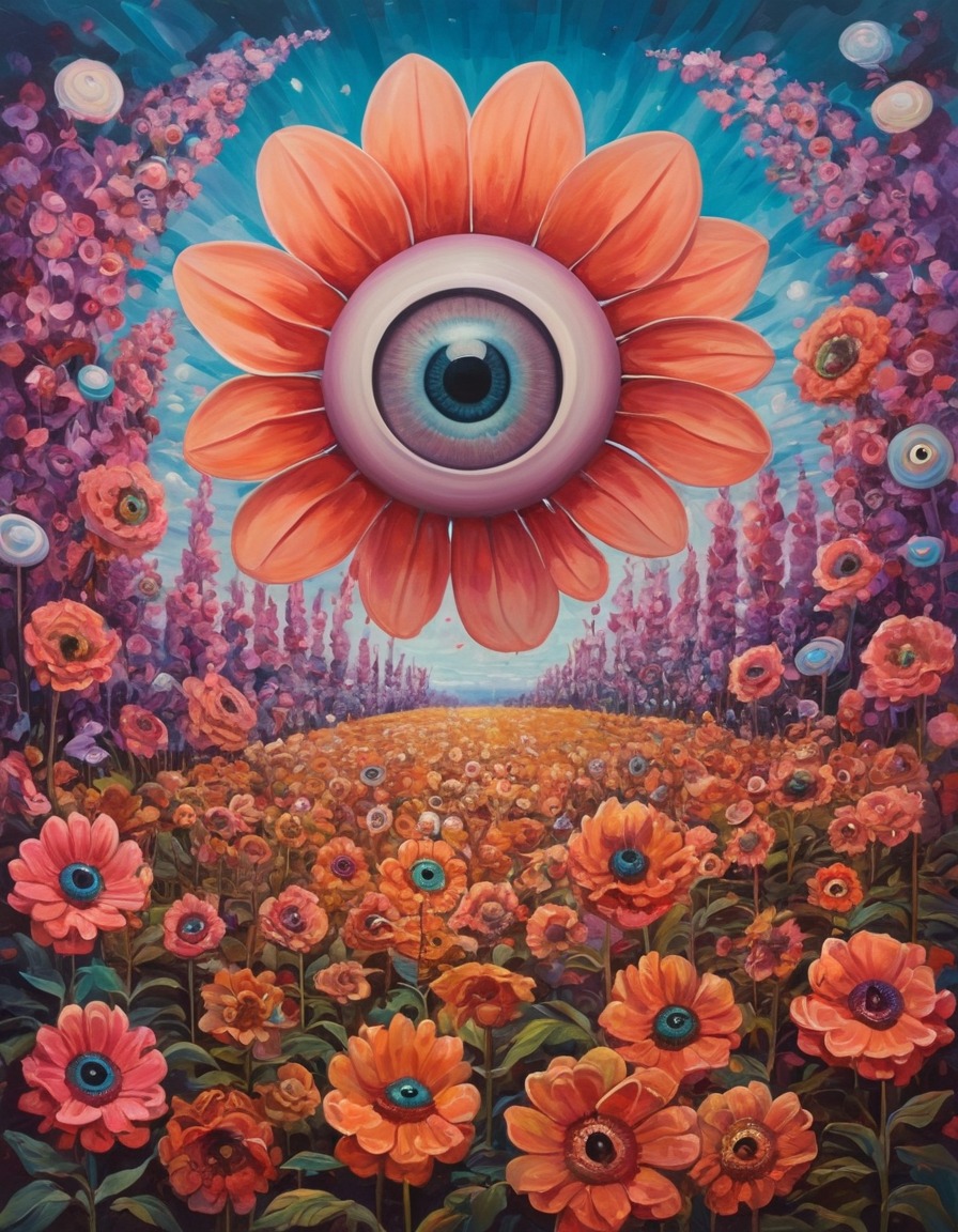 flowers, eyes, oversized, surreal