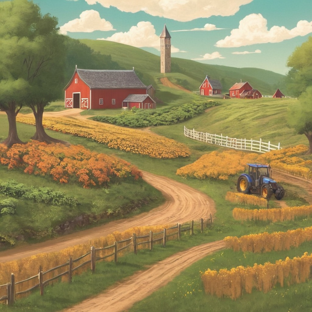 digitalart, dreamup, cartoon, digitalpainting, conceptart, landscapepainting, vintage, sky, western, fanart, farm, ai_art