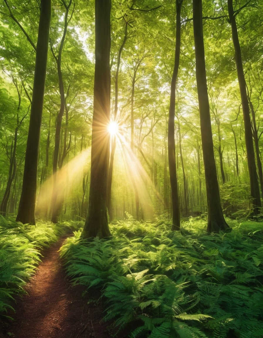 nature, forest, trees, sunlight, green, lush