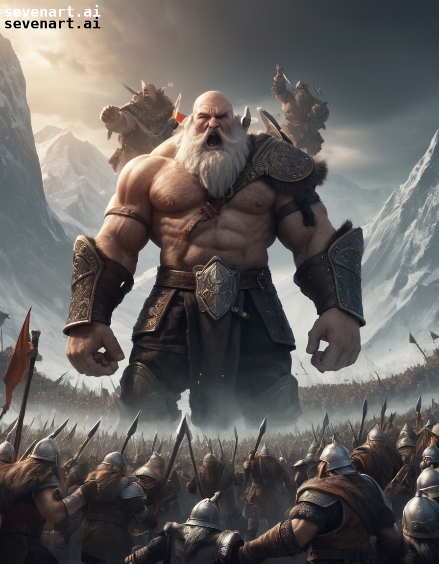 fantasy, battle, dwarves, giant, epic