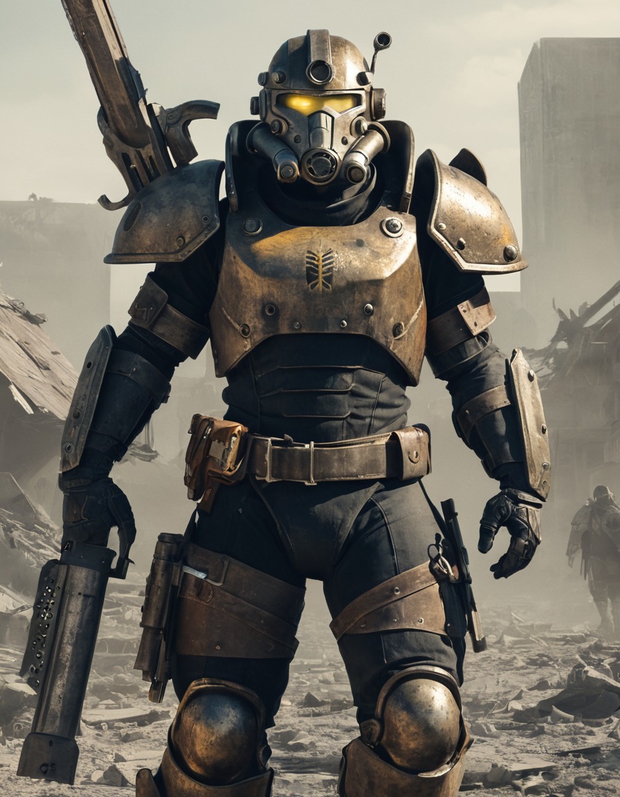 warrior, post-apocalyptic, armor, weapon, futuristic, fallout, games, tv shows