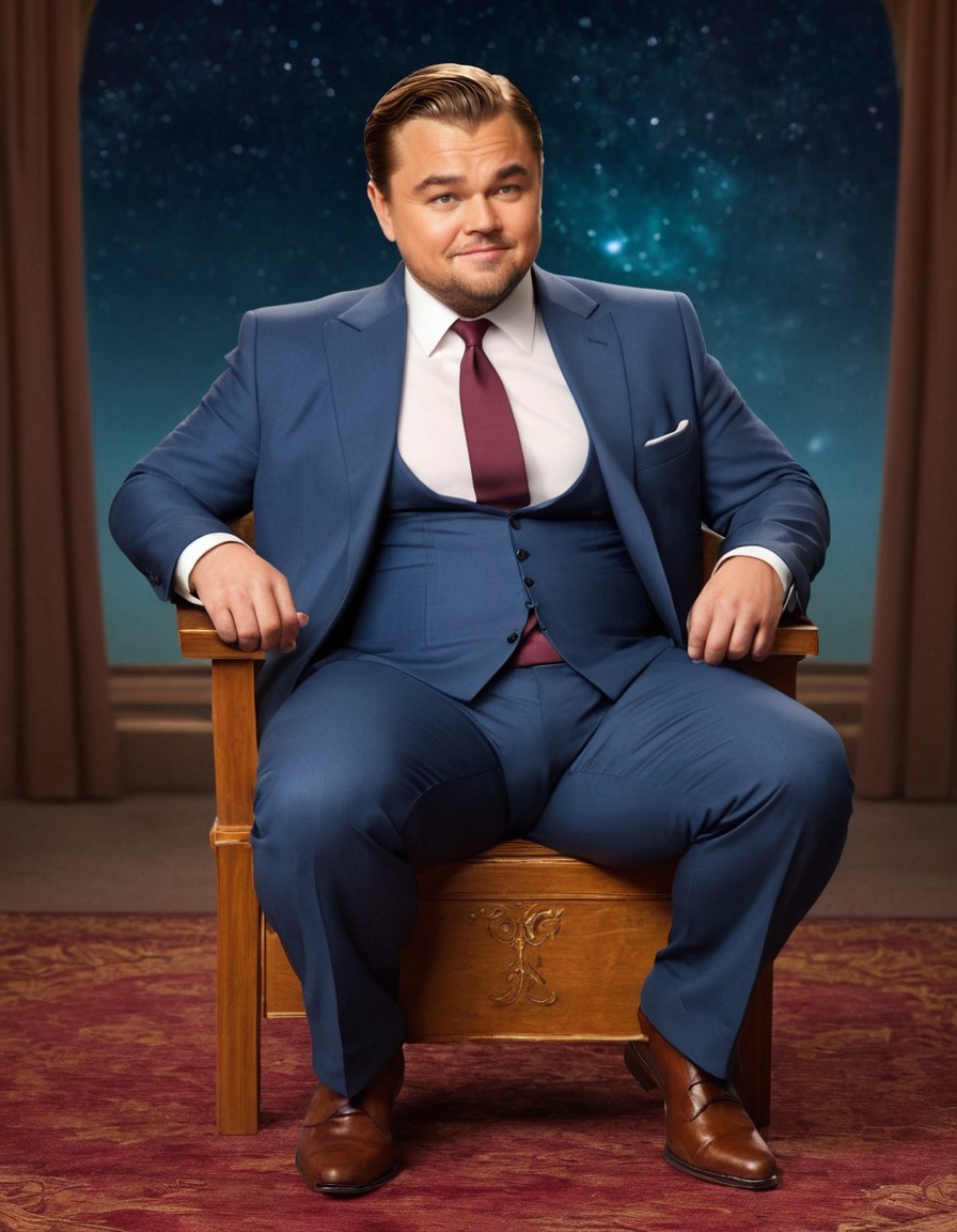 cartoon, fat leonardo dicaprio, chair, struggle, humor, fat