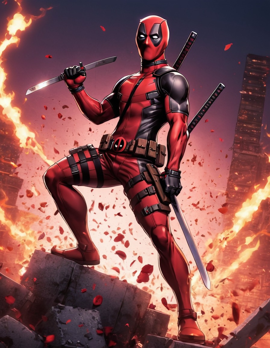 deadpool, superhero, antihero, katana, fourth wall, marvel comics, anime, marvel