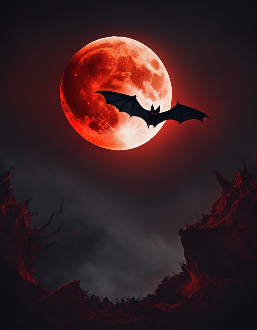 bat, moon, sky, night, dark, red moon, gothic, underground