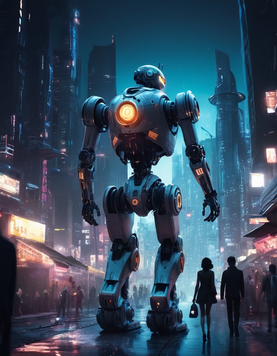 futuristic, robot, cityscape, exploration, night, robots