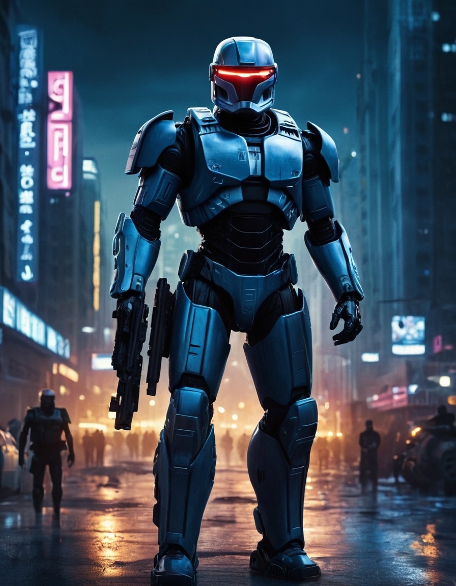 robocop, dystopian, city, night, robots, games, movies