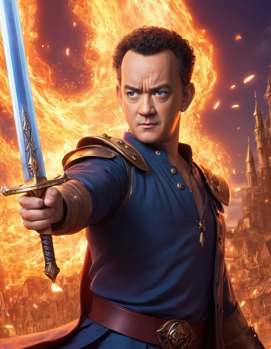 tom hanks, anime, fantasy, magical sword, illustration