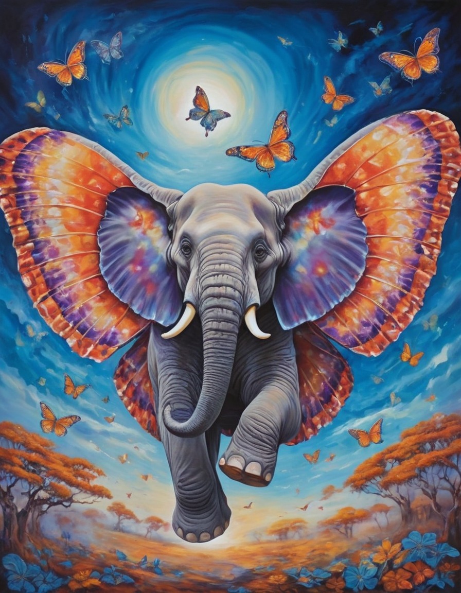 elephant, flying, grace, whimsical, surreal