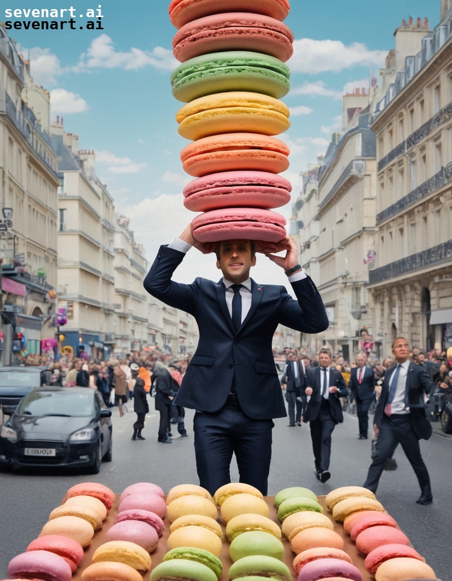 politics, humor, macarons, street scene, balance, emmanuel macron, france