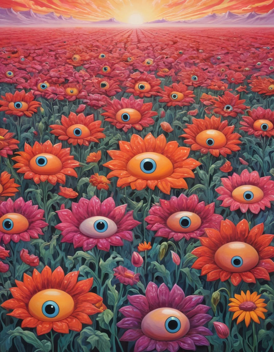 surreal, oversized flowers, anthropomorphic, whimsical