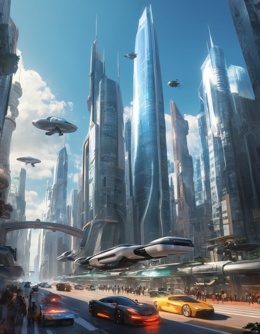 futuristic, cityscape, skyscrapers, flying cars, technology, future