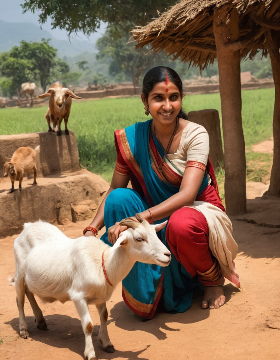 ancient india, rural village, woman, milking, goat, livestock, cultural practices