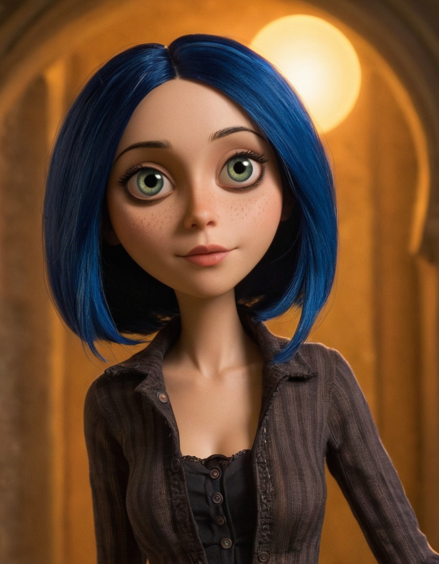 coraline jones, character, sultry pose, modern outfit, stylish, animation