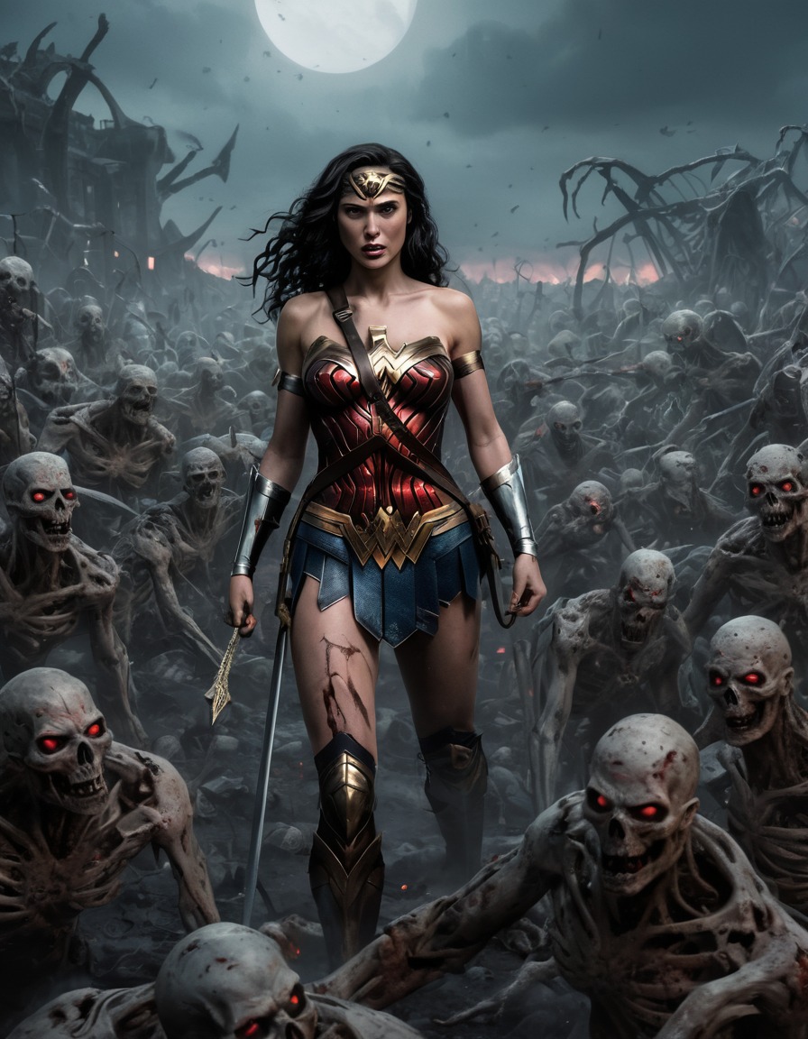 wonder woman, zombie, undead creatures, horror, fantasy, dc comics, named entity