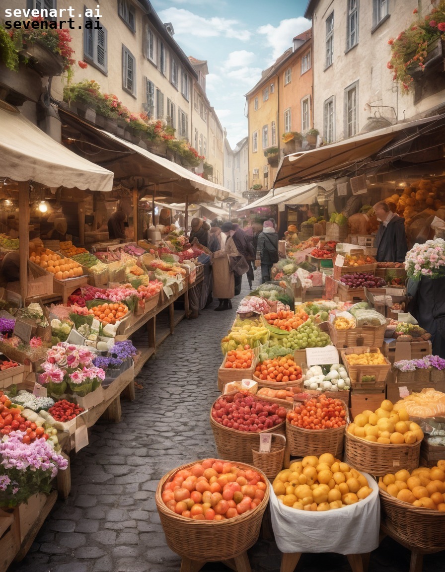 market, european, stalls, fresh produce, flowers, europe