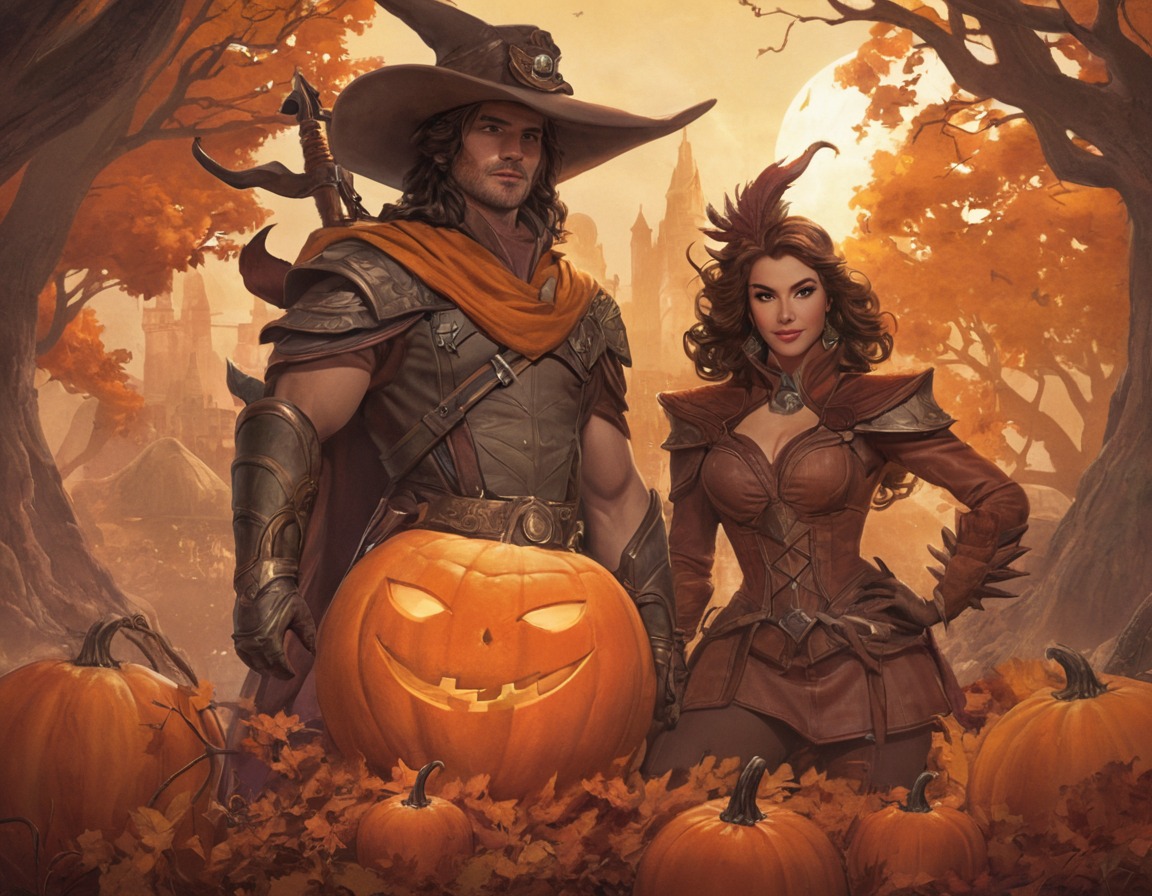 digitalart, warrior, dreamup, fantasyart, autumn, pumpkin, warriors, woman, women, pumpkinspice, aiart, dailychallenge, ai_art