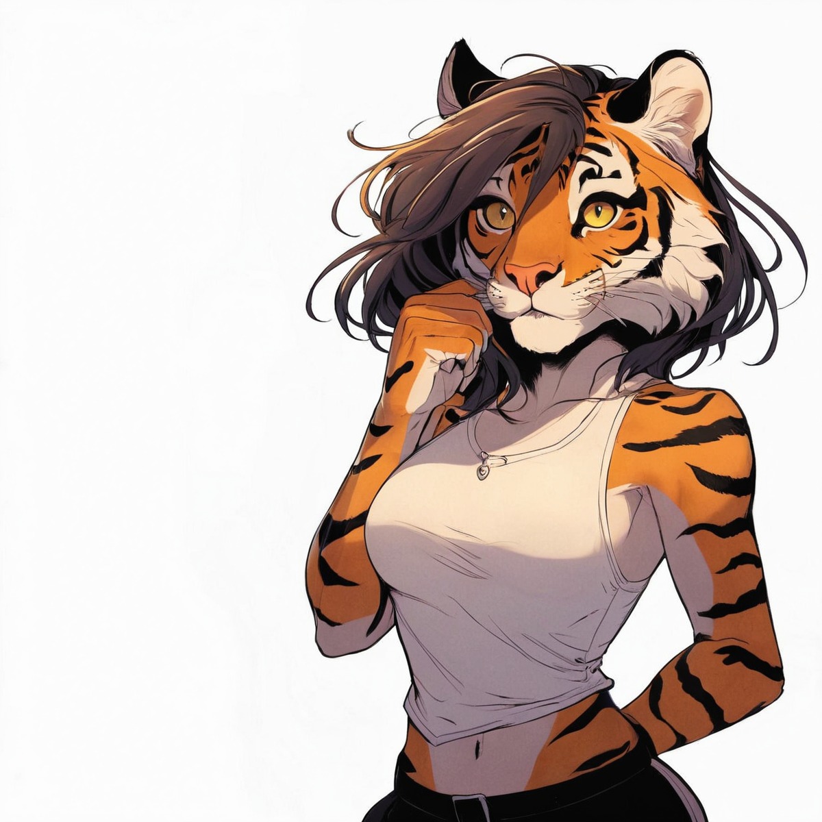 characterdesign, tiger, digitalart, cartoon, portrait, feline, adoptable, adopt, background, exclusive, fantasy, furry, furryanthro, furryfemale, originalcharacter, tanktop, tigeranthro, tigergirl, tigress, wallpaper, furrycharacter, aiart, adoptablesopen