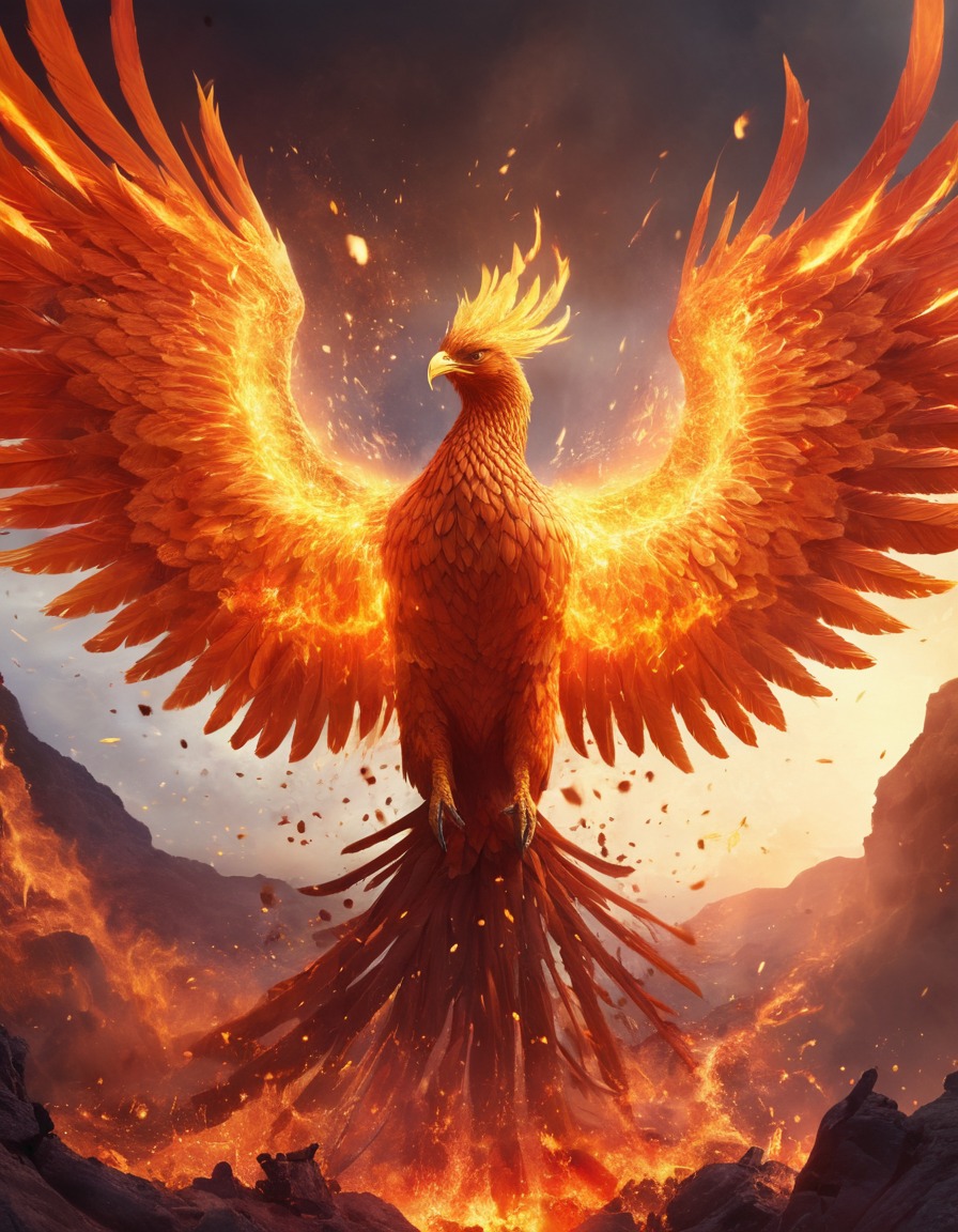 phoenix, rebirth, renewal, fiery, mythical