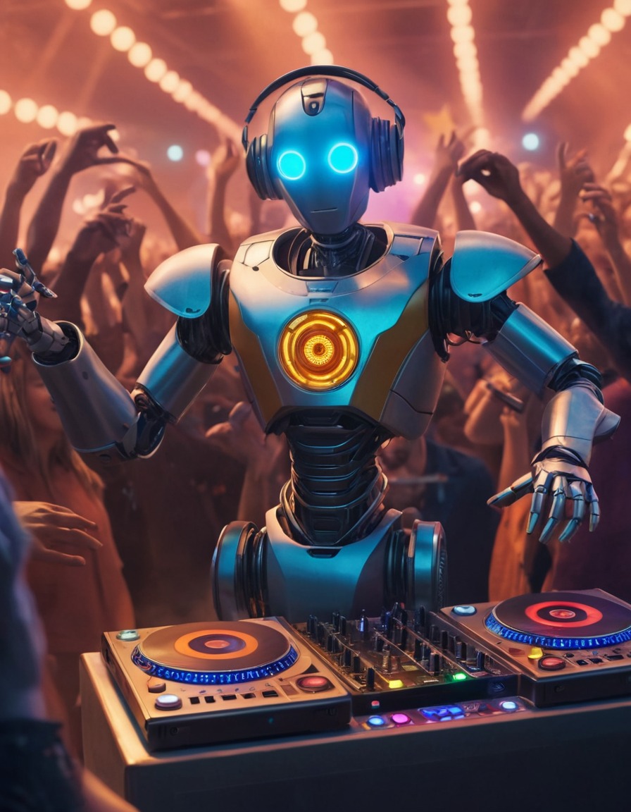 robot, dj, dance party, music, robots