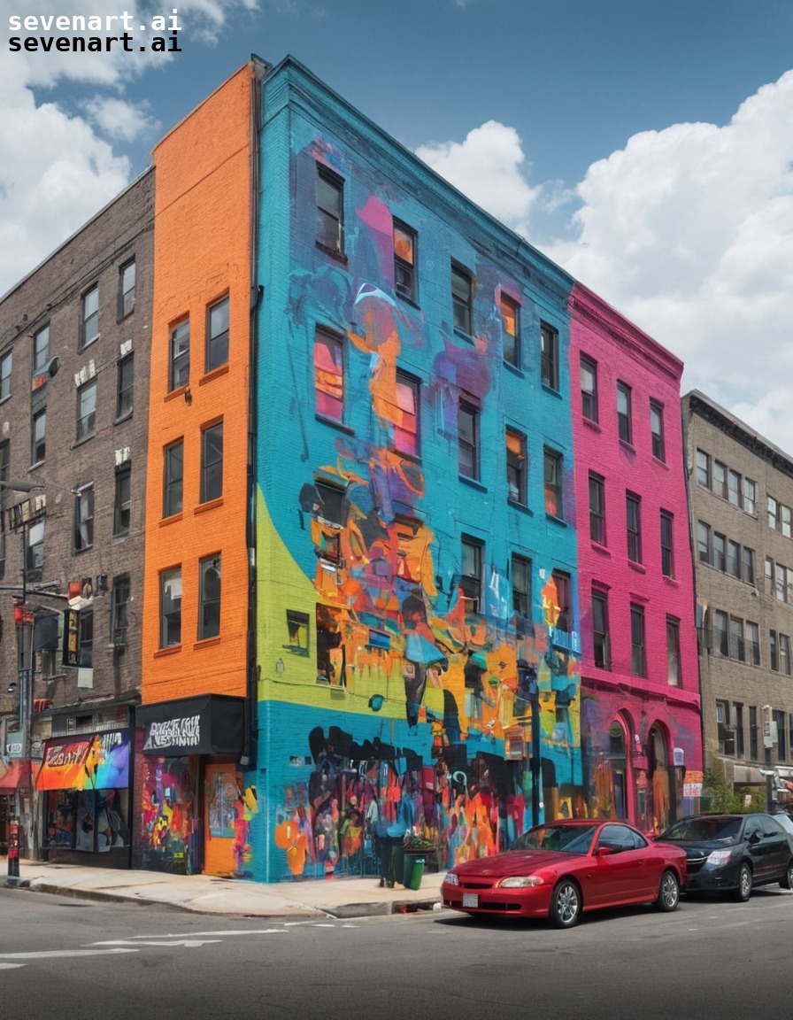 street art, mural, city building, urban landscape, colorful, modern city, city