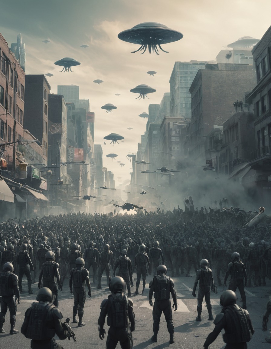 aliens, invasion, confrontation, science fiction, cityscape, three body problem, trisolaran