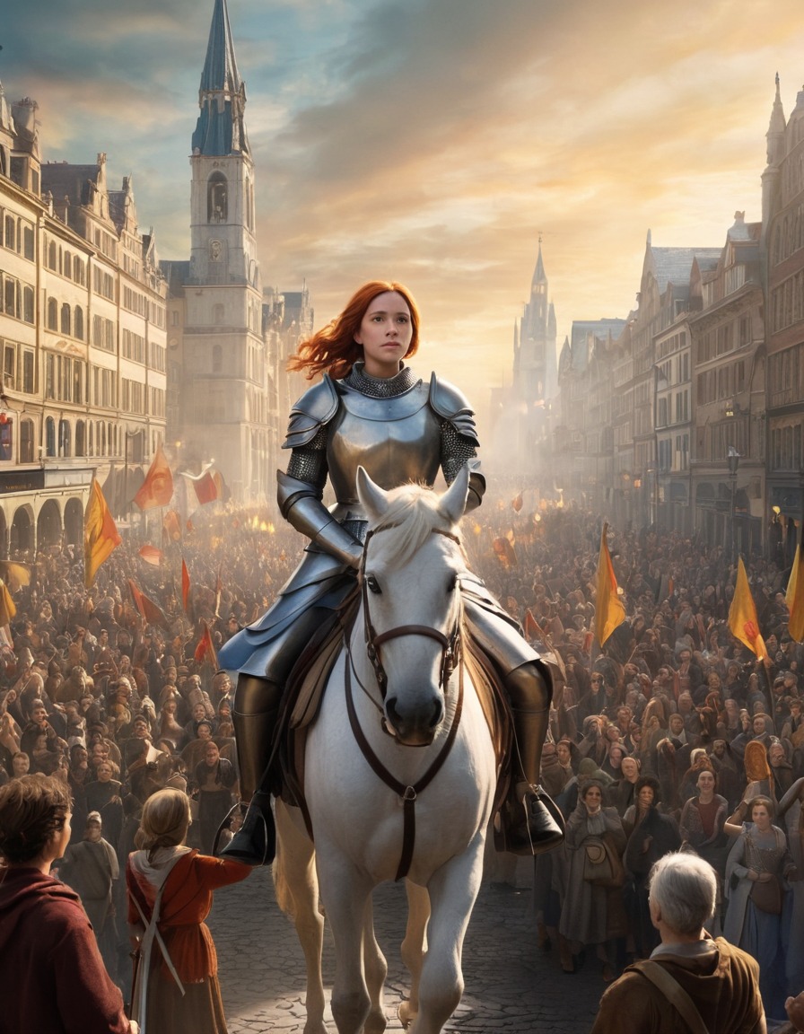 joan of arc, protest, city square, historical figure, activism