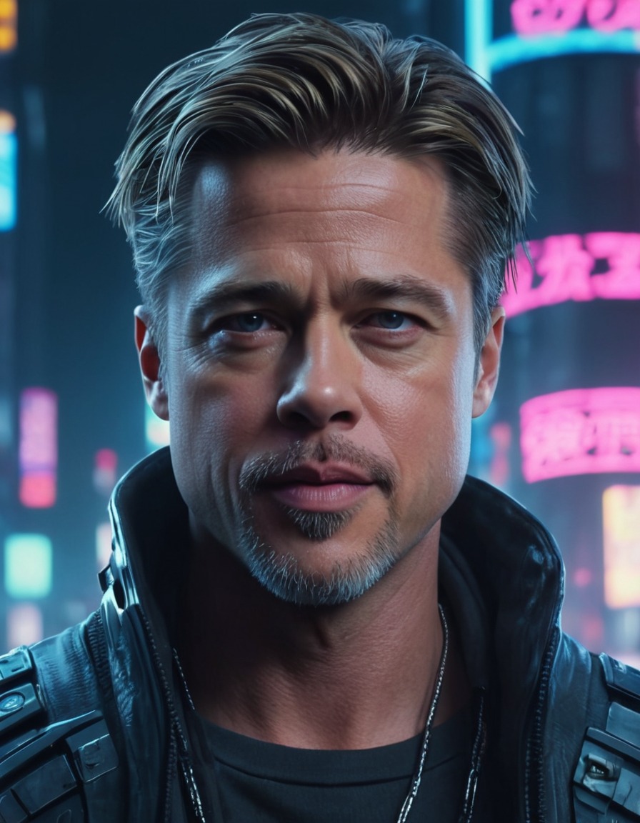 brad pitt, cyberpunk, dystopian, cybernetic implants, science fiction, anime