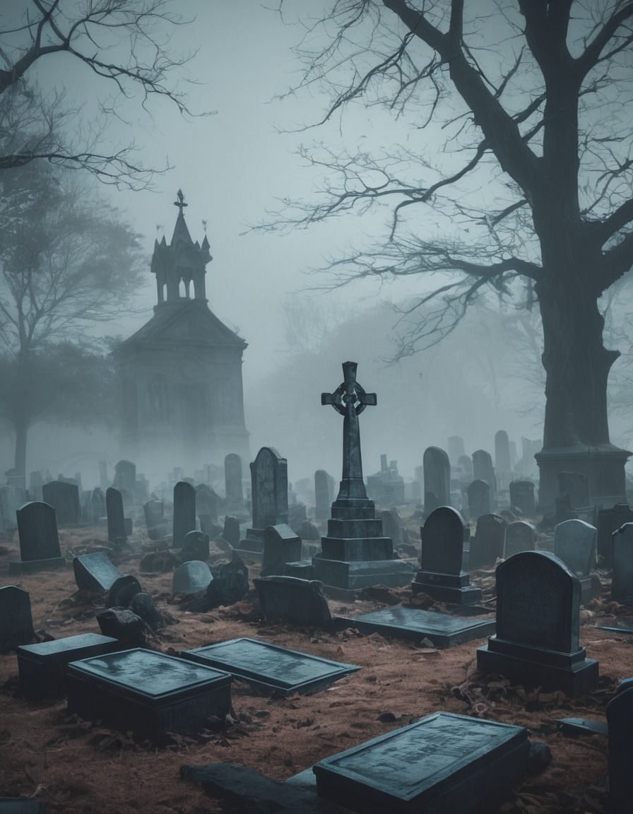 foggy, decrepit, graveyard, forgotten creatures, tombstones, lovecraft, howard lovecraft