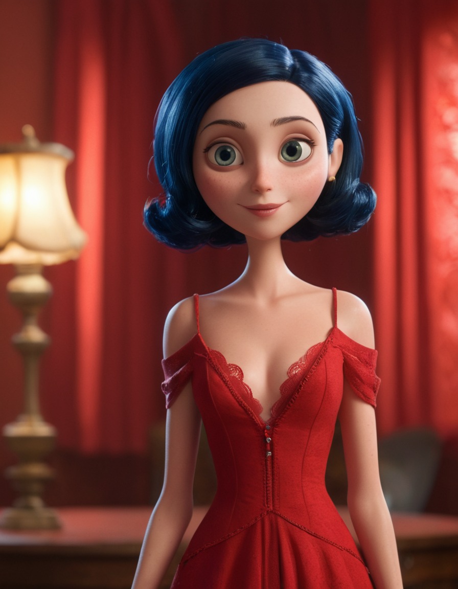 coraline jones, red dress, fantasy, young girl, book character