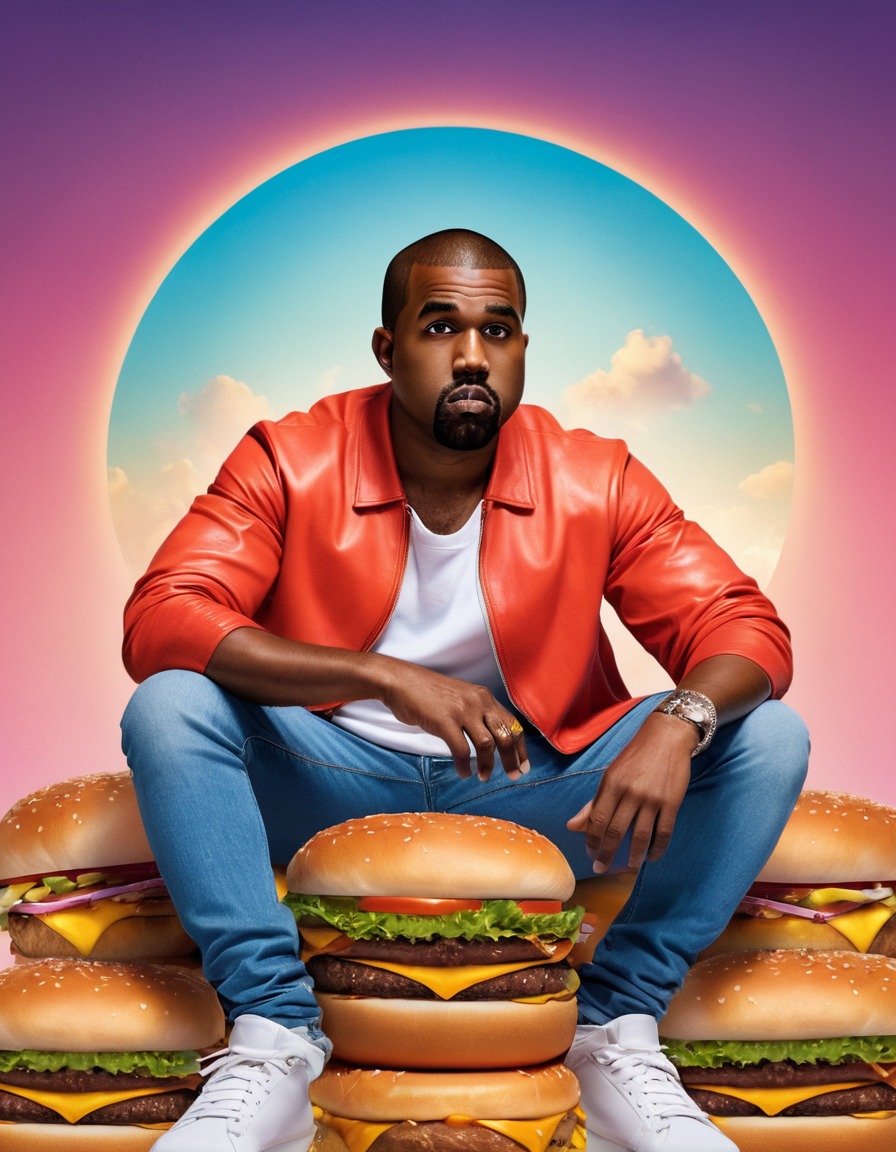 kanye west, hamburger, comical, pop culture, fat