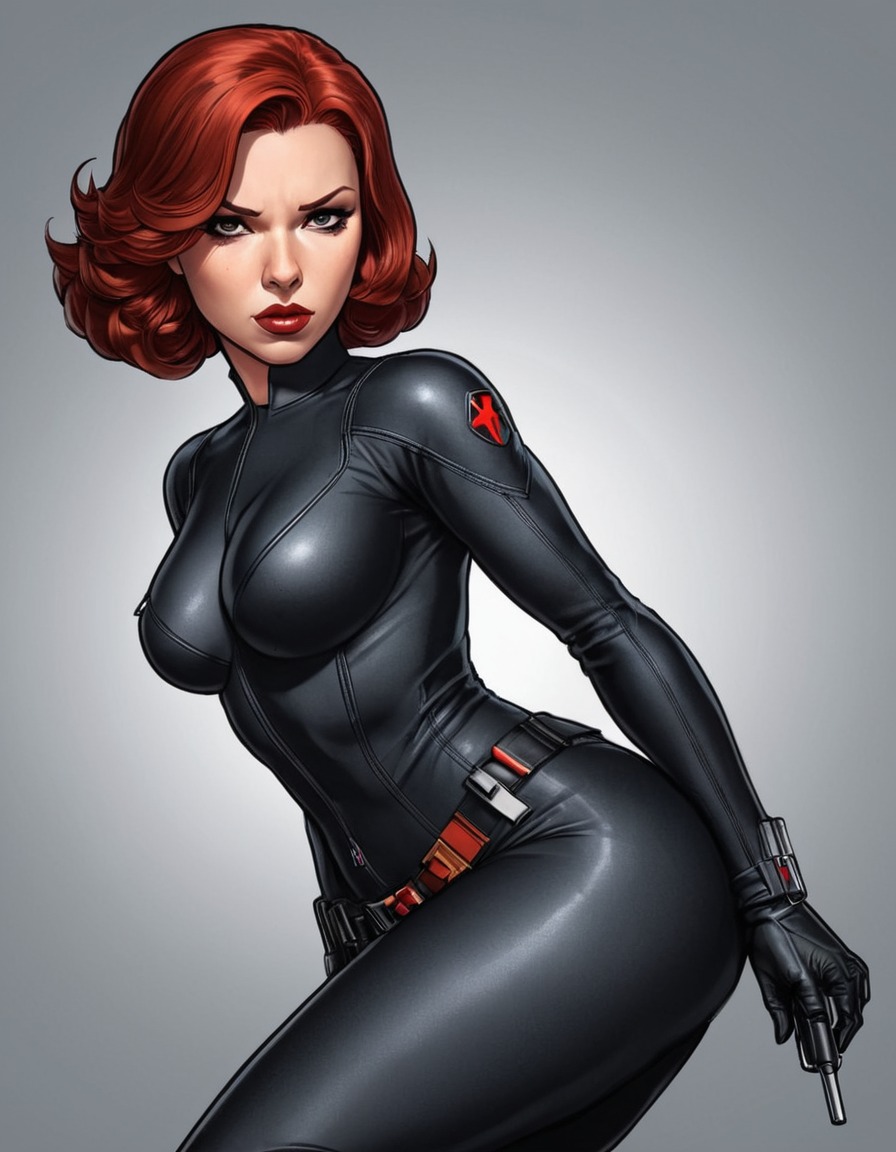 black widow, superhero, seductive, powerful, illustration, sexy, painted