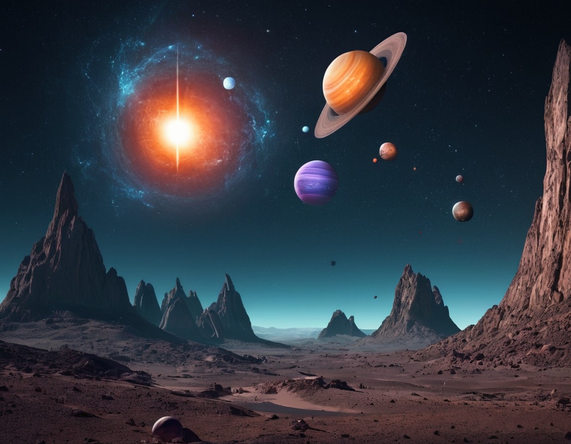 alien, solar system, geometric planets, bizarre moons, extraterrestrial, space, stars