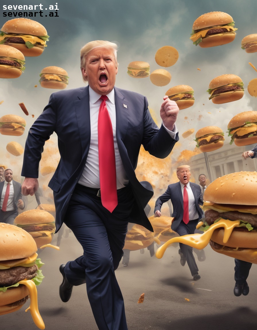 cartoon, donald trump, cheeseburgers, chasing, humor, trump, donaldtrump