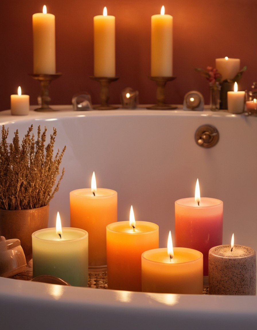 candles, bath time, relaxation, self-care, home, interior