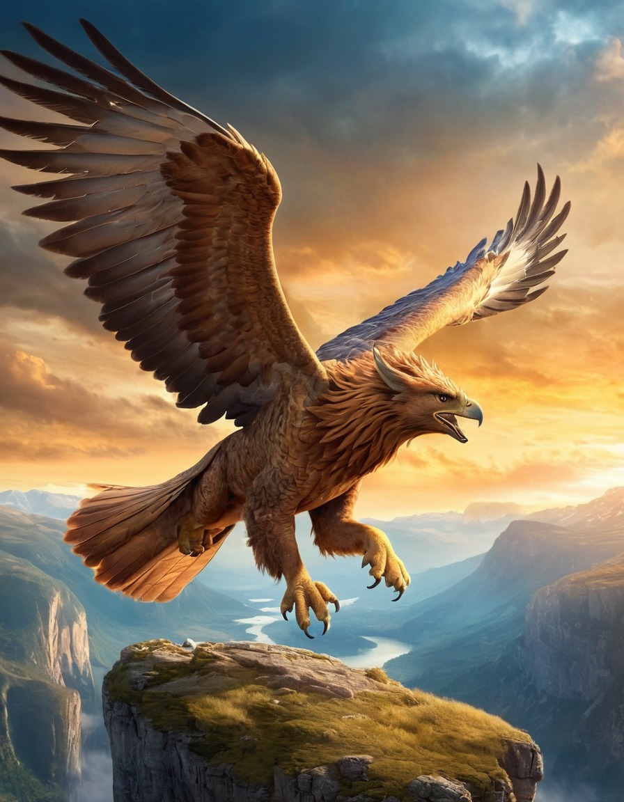 griffin, mythical creature, fantasy, flying, landscape, majestic