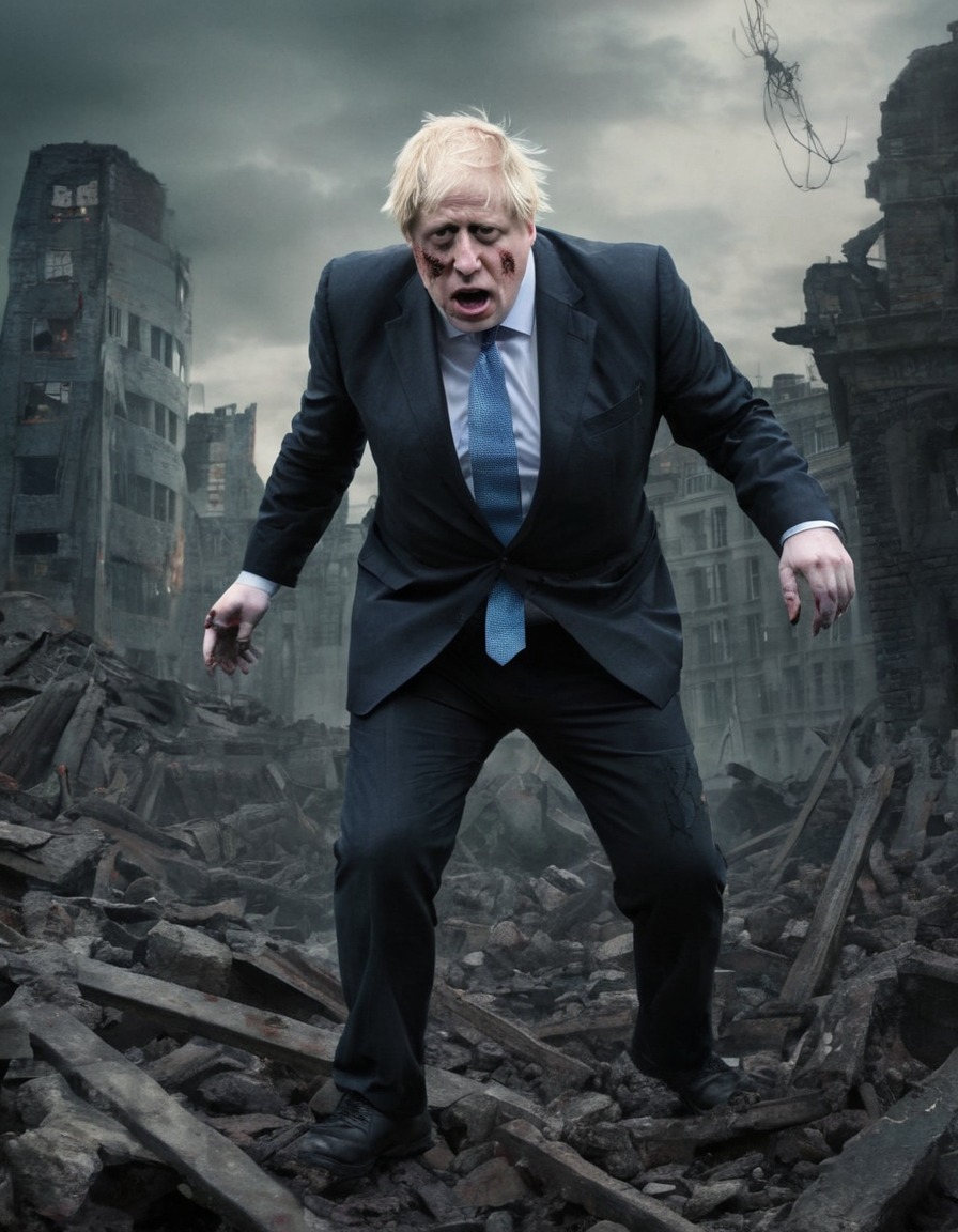 boris johnson, zombie, london, ruins, apocalypse, political satire, politics