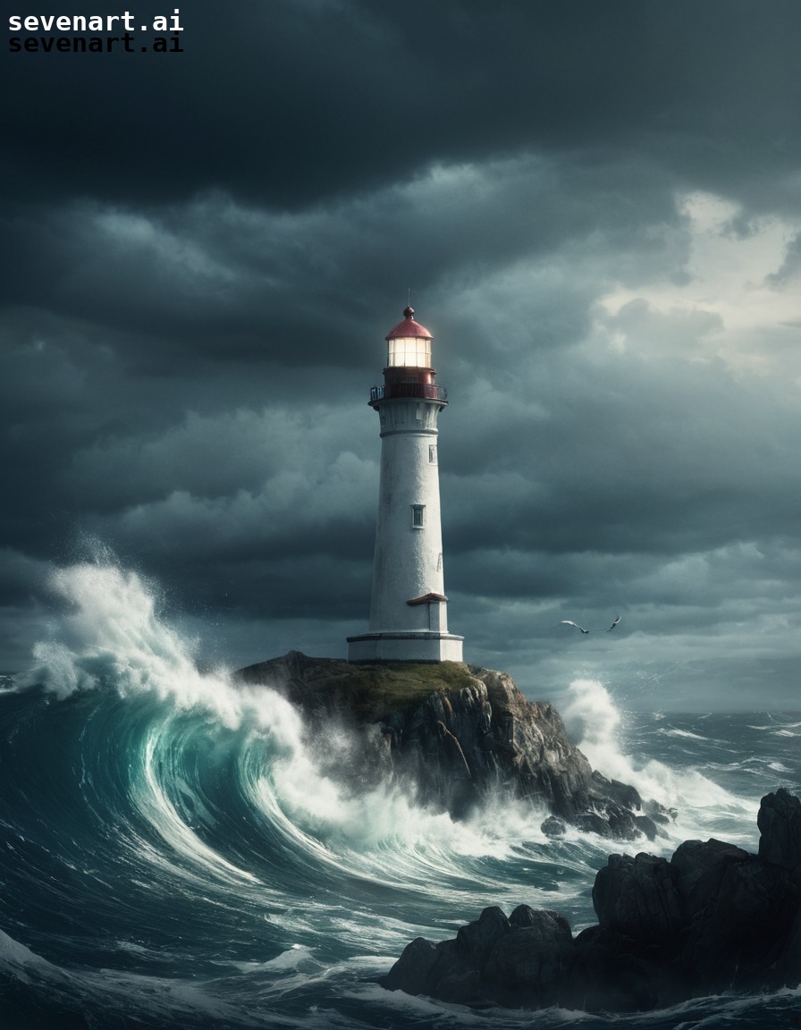 lighthouse, stormy sea, landscape, coastal, dramatic skies